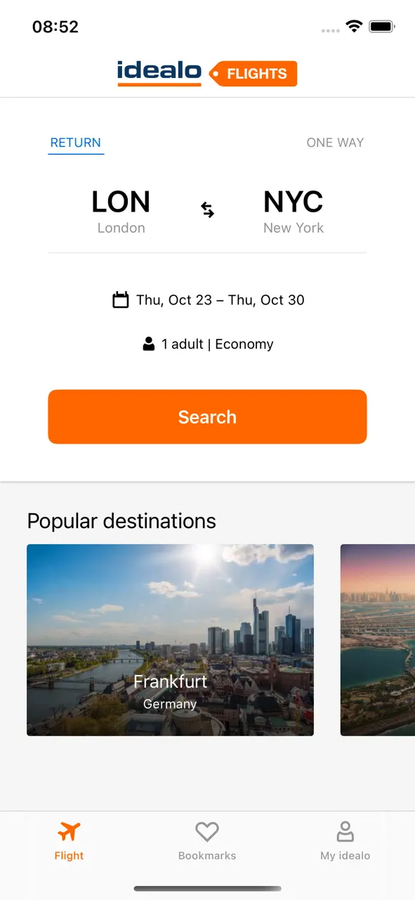 App Store flow in idealo flights: cheap tickets