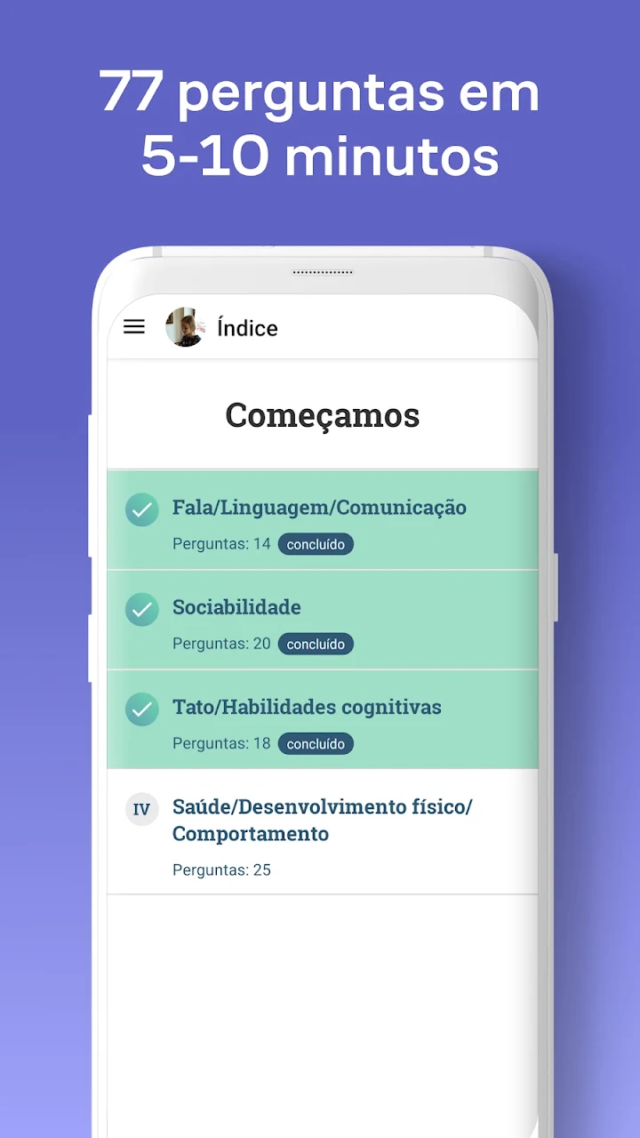 Teste de sinais de autismo Google Play pantalla 2 de 8 (store): Google Play