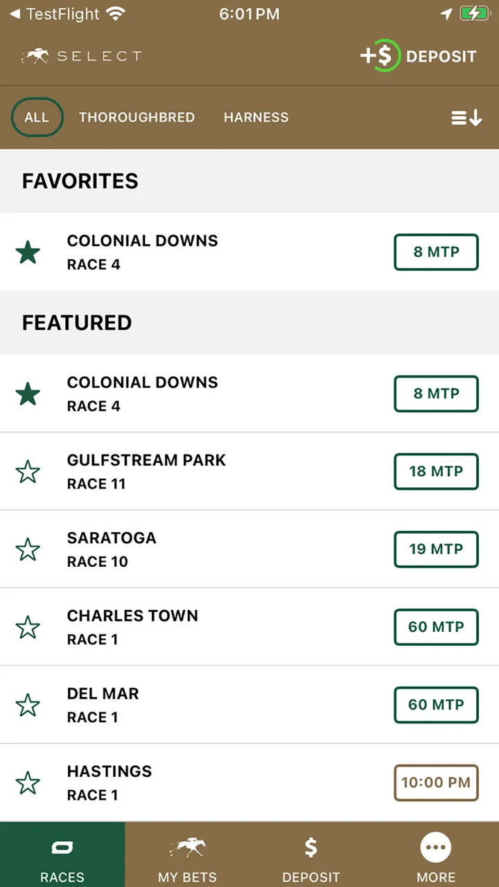 App Store flow in Keeneland Select Wagering